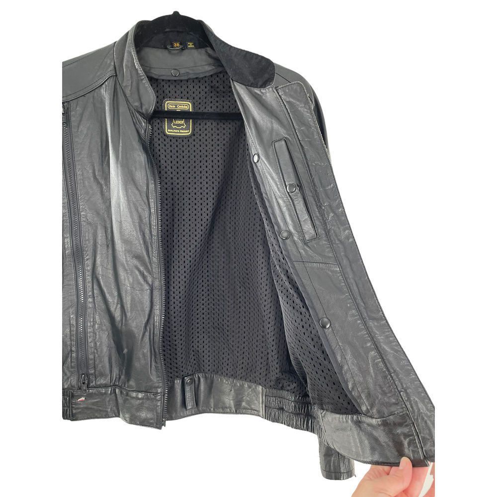 Hein Gerickle Mens Leather Moto Jacket Mock Neck Long Sleeve Size 38 Black - Picture 9 of 9